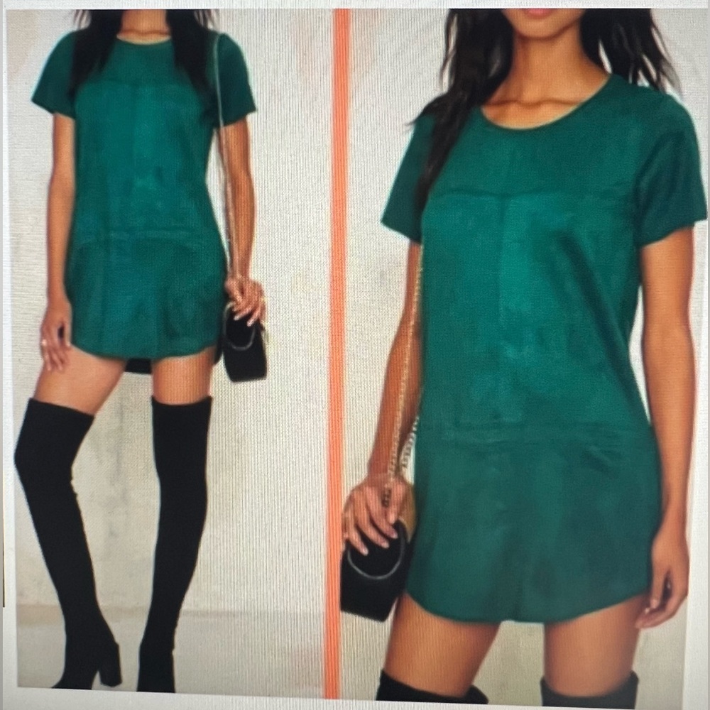 Olivaceous Short Sleeve Suede Mini Shirt Dress